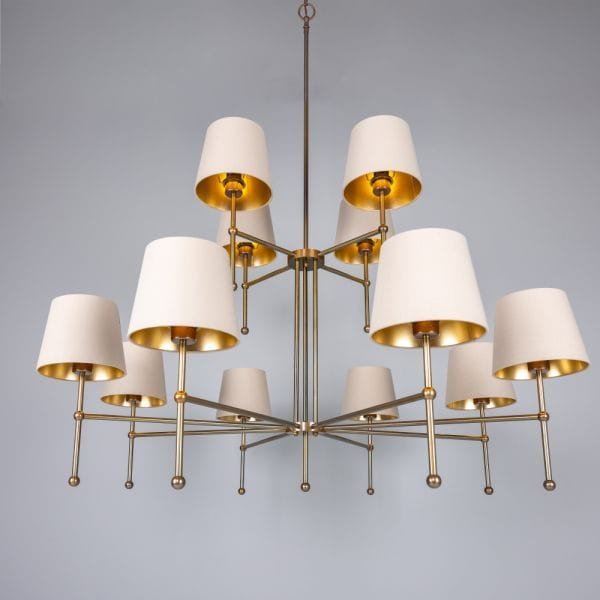 California Modern Brass Two-Tier Chandelier, 12-Arm